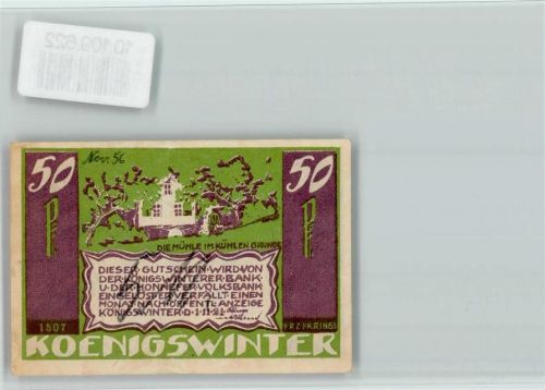 Königswinter Notgeldschein Gedicht Eichendorff Mühle im Kühlen Grunde