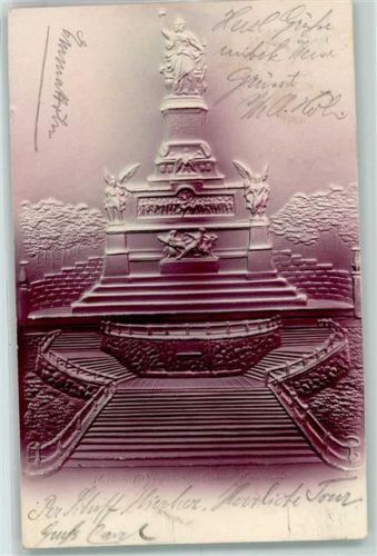 Rüdesheim 1905 National-Denkmal auf dem Niederwald Reliefdruck, plastisch ausgearbeitet