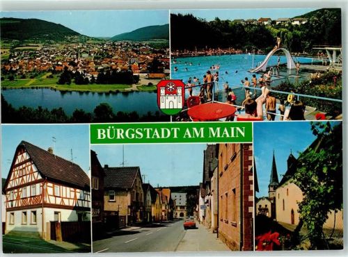 Bürgstadt Schwimmbad Fachwerkhaus Kirche Rückseite mit Abschürfungen bzw Kleberesten