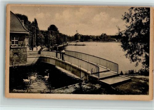Merseburg Motiv am Gotthard-Teich Schwäne Brücke