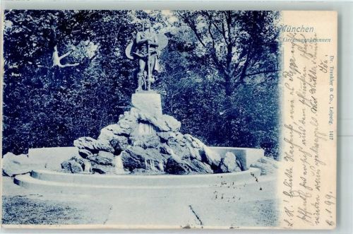 80331 W8000 München 1899 Karte beschädigt Germanenbrunnen