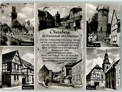 63785 W8753 Obernburg a. Main - Almosenturm Römerhaus Runder Turm Rathaus
