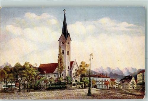 Holzkirchen Marktplatz Kirche Straßenlaterne Künstlerkarte