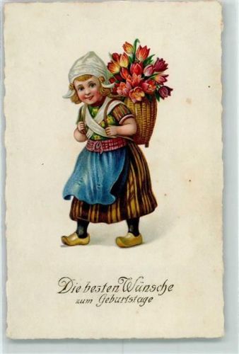 1928 Verlag Erika 6174 Hollandkind Holzschuhe Kiepe mit Tulpen AK