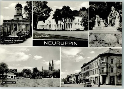 Neuruppin Gasthaus im Tempelgarten Fontane-Oberschule Fontane-Denkmal Am Ruppiner See Karl-Marx-Straße