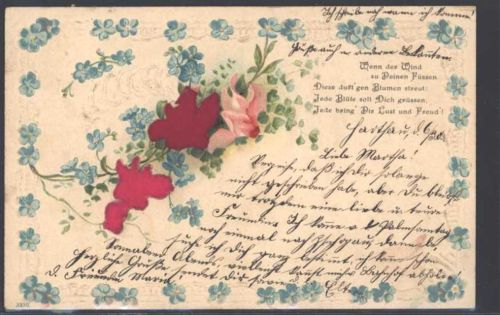 1903 Prägedruck Vergissmeinnicht Rosen AK