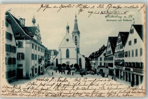 Rottenburg 1898 Rathaus Marktplatz Brunnen