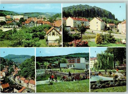 Seebach Seebach Thal Blick zum Scharfenberg und Blick vom Tempelchen Im Kurpark Rückseite mit Abschürfungen bzw Kleberesten