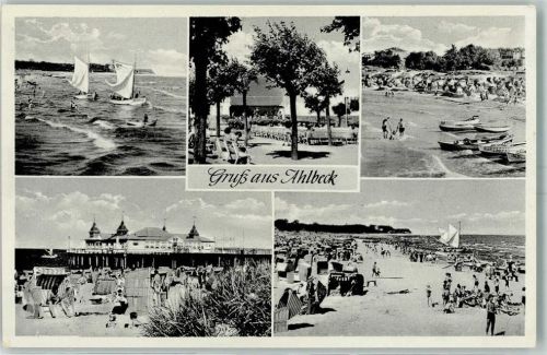 17375 O2111 Ahlbeck - Strand Strandkörbe Segelboote