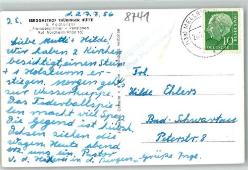 97645 W8745 Urspringen , Rhön - Landpoststempel über Mellrichstadt Hochrhön Thüringer Hütte E. Pachulski Großer Kessel