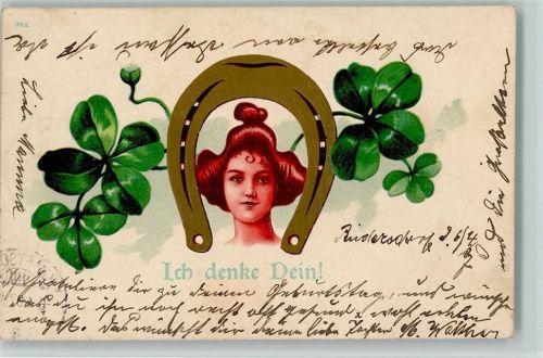 Poesie / Liebe Glücksklee AK Hufeisen 1907 Lithographie