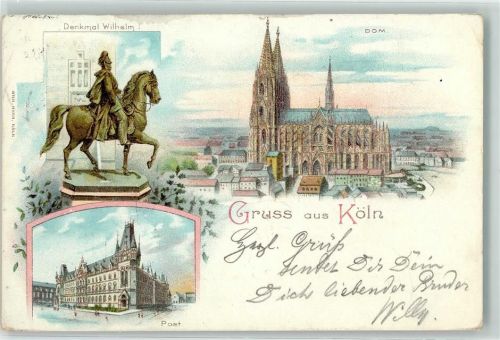 50667 W5021 Köln Altstadt-Nord 103 1898 Lithographie Denkmal Wilhelm I. Dom Post