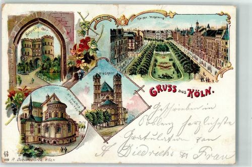 50667 W5021 Köln Altstadt-Nord 103 1899 Gebrauchsspuren Lithographie Hahnentor St.Maria im Capitol St. Gereon Kaiser-Wilhelm-Ring