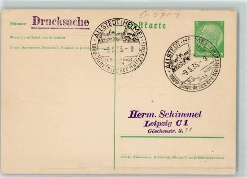 Allstedt Ganzsache Sonderstempel 1000-Jahrfeier 31. August - 07. September 1935