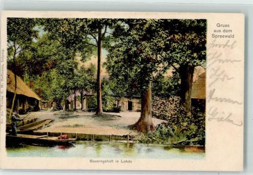 Lehde 1905 Bauerngehöft Spreekahn Hüttenstempel Hotel brauner Hirsch