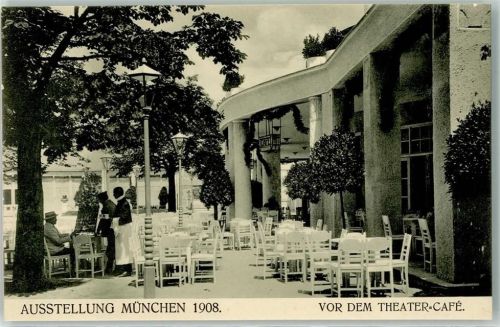 München 1908 Amtliche Ausstellungskarte Theater-Cafe
