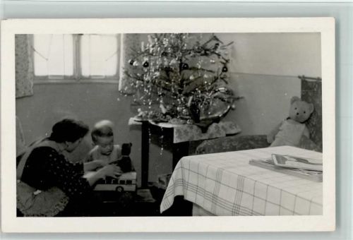 1940-50 Privatfoto , geschmückter Tannenbaum, Spielzeug , Teddybär