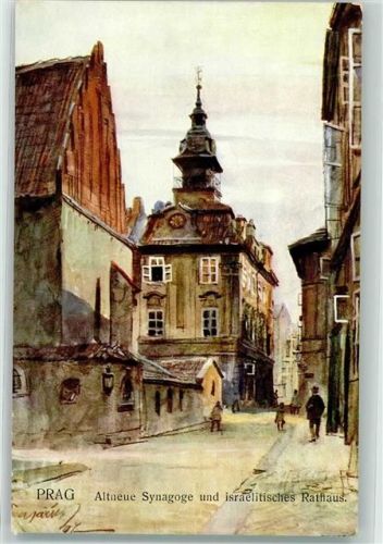 Prag Praha Altneu-Synagoge und jüdisches Rathaus sign. J.Safarik Edit. F.J.Jedlicka 705 S.I.No.9 Synagoge Lithographie / Künstlerkarte