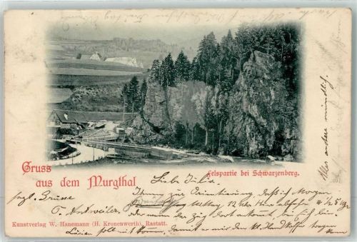 Schwarzenberg 1900 Murgbrücke mit Felswand