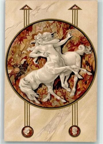Allegorie Mythologie Erotik Centaurus passepartout Jugendstil 1899 Lithographie / Künstlerkarte