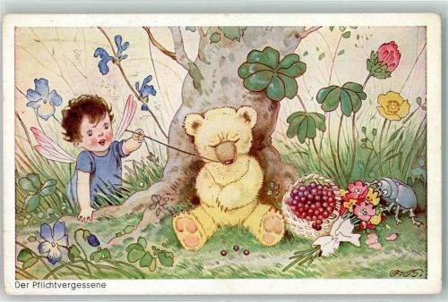 Der Pflichtvergessene Teddybär Elfe Korb Käfer Frühlingswiese Nr 5189