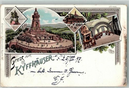Kyffhäuser 1897 Denkmal Reiterstandbild Barbarossa- Saal Sagen Lithographie