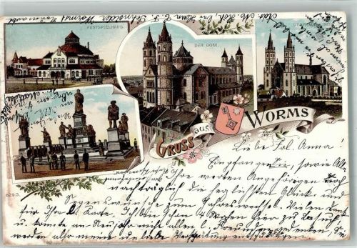 Worms 1899 Lithographie Dom Festspielhaus Liebfrauenkirche Einrisse