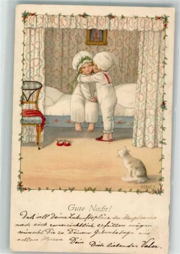 Gute Nacht Kinderpoesie Küsse Katze M. Munk 11258 Ebner, Pauli 1918 Künstlerkarte