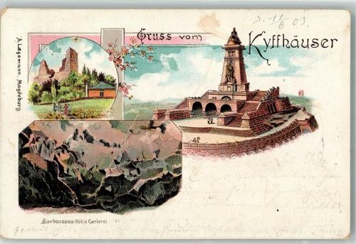 Kyffhäuser 1903 Denkmal Barbarossa-Höhle Sagen Lithographie
