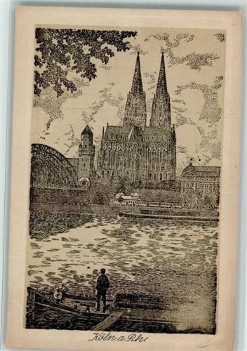 Köln Stadt Brücke und Dom - Original Federzeichnung von Ernst Steinbach Serie 1 Nr. 6