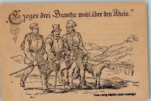 Es zogen drei Burschen wohl über den Rhein Wandern Künstlerkarte