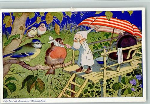 1956 Verlag Oppel Nr. 101 Zwerg mit menschliche Vögel, Zahnweh , Sonnenschirm