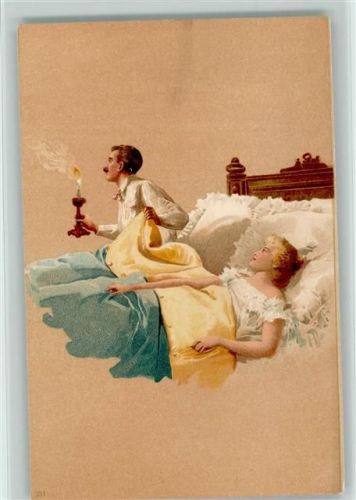 No 331 - Frau und Mann im Ehebett - Künstler Hegedüs-Geiger A. ca 1900 AK