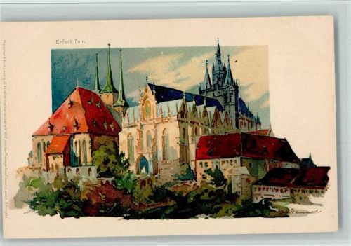 99084 O5000 Erfurt 1898 Lithographie Gruss aus - Meissner & Buch Serie 1037 Thüringer Land - sign Hammel