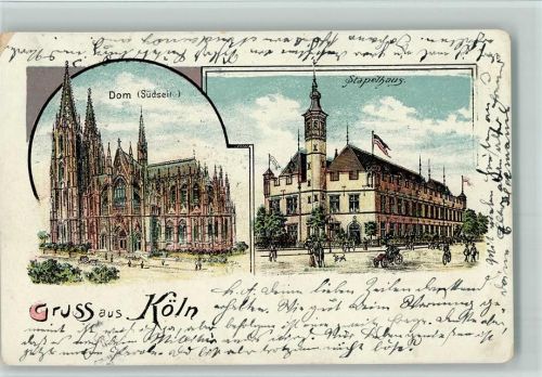 Köln Stadt Gruss aus - Dom und Stapelhaus AK Eckknick