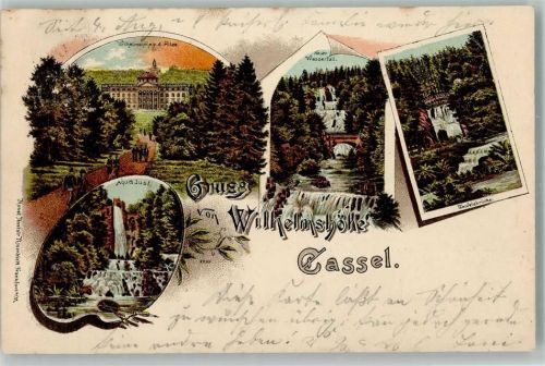 34117 W3500 Wilhelmshöhe Lithographie Gruss aus - Wasserfall, Kunstanstalt Rosenblatt 2099 AK