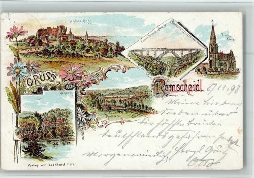 Remscheid 1898 Schloss Burg Kaiser Wilhelm-Brücke Luther-Kirche Müngsten Talsperre Mehrfachaufnahme