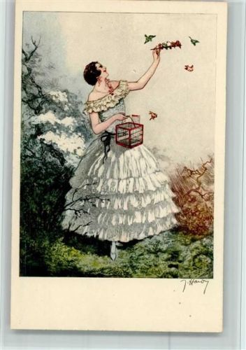 Glamour Frau mit einem Vogelkäfig AK