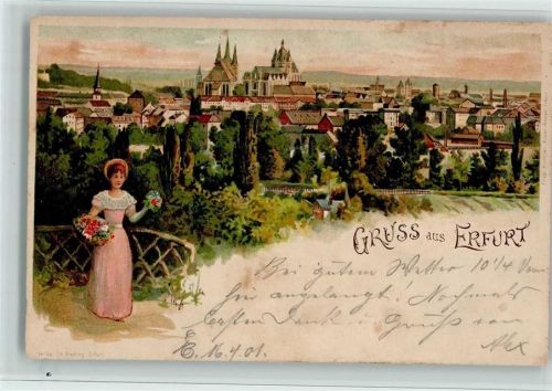 99084 O5000 Erfurt 1901 Lithographie Gruss aus - I AK