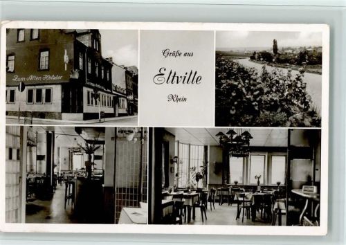 Eltville 1961 Gasthaus "zum Alten Holztor" mit Innenansichten, gute Erhaltung AK