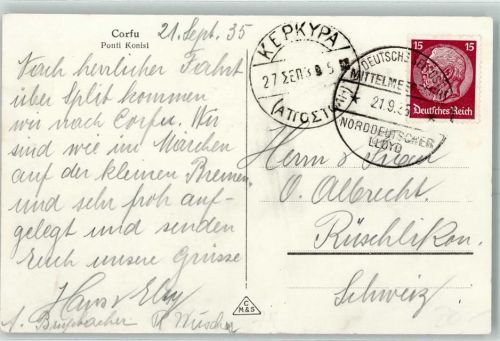 Dt. Seepost Mittelmeerfahrt 21.9.1935 Nordd. Lloyd