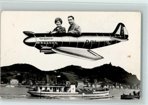 Königswinter 1963 Fliegende Menschen im Flugzeug - Fähre, gute Erhaltung AK