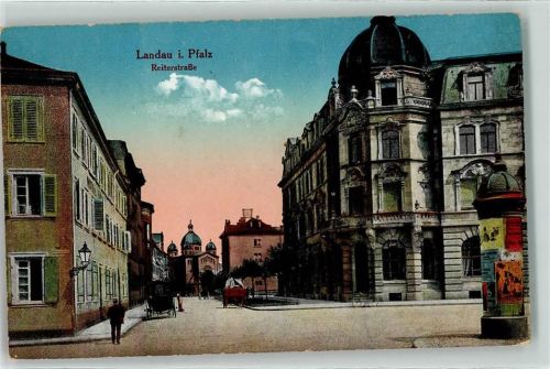 W6740 Landau in der Pfalz Reiterstraße Litfaßsäule AK Synagoge 1918