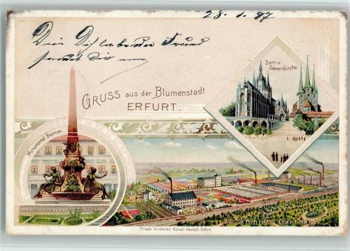 Erfurt 1897 Monumental-Brunnen Dom Severikirche