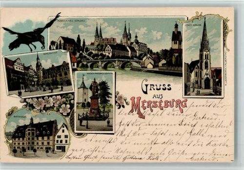 Merseburg 1899 Königl. Schloss Stadtkirche Schlosshof Kaiser Friedrich-Denkmal Rathaus Elster mit Ring Mehrfachaufnahme