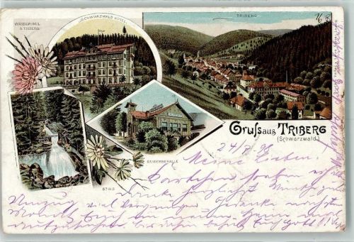 Triberg 1898 Wasserfall Schwarzwald-Hotel Triberg Gewerbehalle Lithographie
