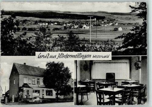 65620 W6251 Hintermeilingen Gebrauchsspuren Gesamtansicht Gastwirtschaft Pension Kohlenhandel Innenaufnahme Fernseher VW-Käfer 3-Bildaufnahme