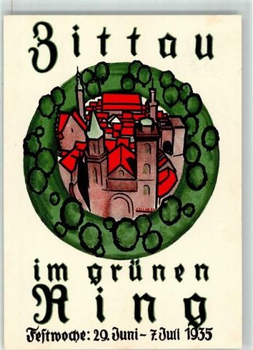 Zittau Briefmarkenausstellung Im grünen Ring Festwoche 29. Juni - 07. Juli 1935 sign