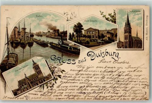 Duisburg 1898 Hafen Segelschiffe Städt. Tonhalle St. Josefskirche Salvatorkirche