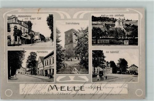 49324 W4520 Melle , Wiehengeb 1913 - Mühlenstraße Kaiser Cafe Marktplatz Dietrichsburg Villa Unbefunde